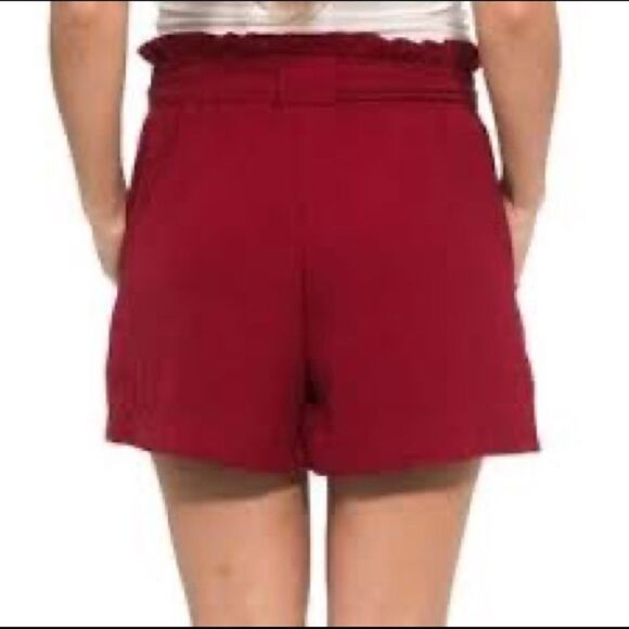 Wine Colored High Waisted Paper Bag Shorts-Medium - Picture 7 of 12